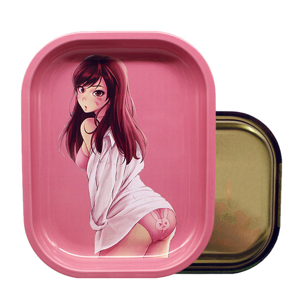 OAMSHUE | Premium Small Metal Tray | Unbreakable Rolling Tray (7x5.5in) - by OAMSHUE (Pink Lolita)