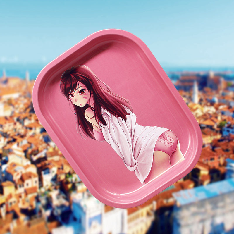 OAMSHUE | Premium Small Metal Tray | Unbreakable Rolling Tray (7x5.5in) - by OAMSHUE (Pink Lolita)