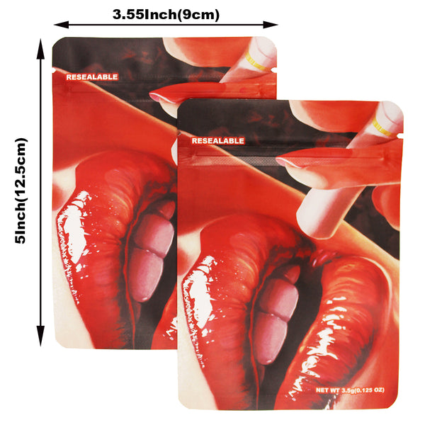 OAMSHUE - Smell Proof Mylar Bags - 3.5x5 inch Resealable Ziplock Foil Bags Food Safe Aluminum Material(3.5x5 in. (3.5 grams)  -  (Sexy Lips)